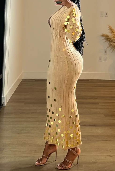 Camel Sequin Slim Dress